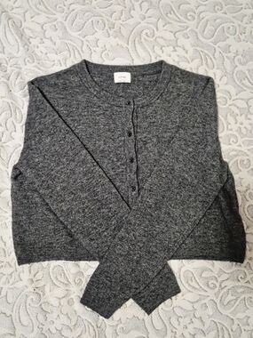 Wilfred Charcoal Gray Crewneck Button Cardigan Sweater Cashmere And Wool